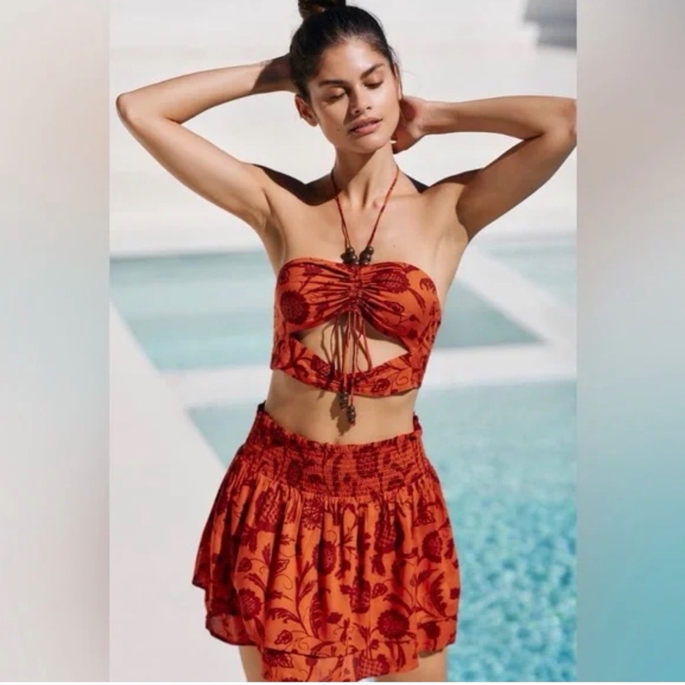 NWT Anthropologie 2-Piece Floral Skirt & Halter Beaded Set